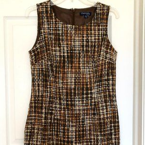 Chadwicks Brand Sheath Dress - Size 4 Brown Woven Plaid - Lined